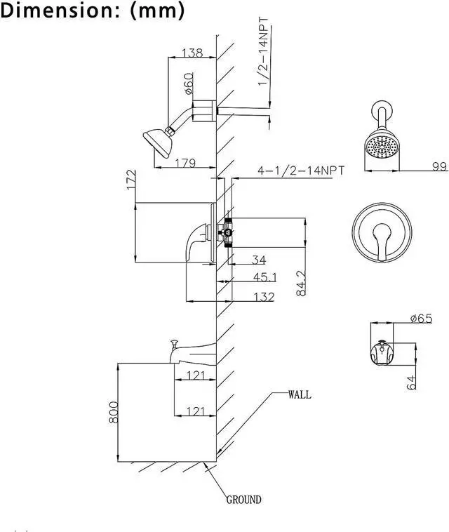 Alt view image 7 of 7 - Shower Faucets Sets Chrome, Tub and Shower Trim Kit with Pressure Balance Valve, Single Handle Trim Kit with 4 Inch Shower Head, Tub Spout with Diverter