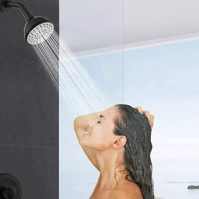 Alt view image 2 of 7 - Shower Faucets Sets Matte Black, Tub and Shower Trim Kit with Pressure Balance Valve, Single Handle Trim Kit with 4 Inch Shower Head, Tub Spout with Diverter