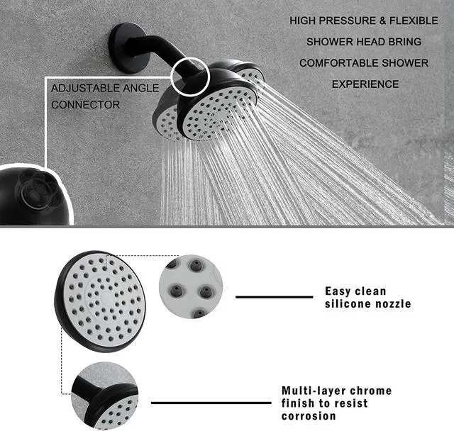 Alt view image 3 of 7 - Shower Faucets Sets Matte Black, Tub and Shower Trim Kit with Pressure Balance Valve, Single Handle Trim Kit with 4 Inch Shower Head, Tub Spout with Diverter