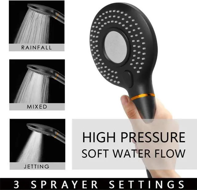 Alt view image 2 of 7 - High Pressure Handheld Shower Head, Powerful Shower Spray, Ionic Shower Head, Filtered Shower Head for Hard Water, Matte Black Hand Held Shower Head with 3 Spray Modes