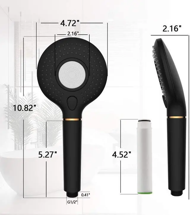 Alt view image 5 of 7 - High Pressure Handheld Shower Head, Powerful Shower Spray, Ionic Shower Head, Filtered Shower Head for Hard Water, Matte Black Hand Held Shower Head with 3 Spray Modes