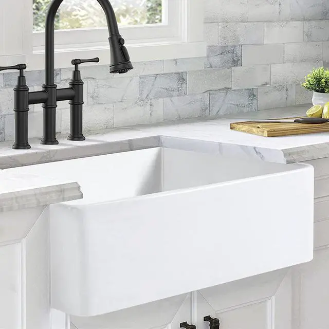 Main image of 30 inch Fireclay Kitchen Sink Farmhouse Reversiable Single Bowl, Apron Farm White Single Bowl Sink with Stainless Steel Grid and Strainer