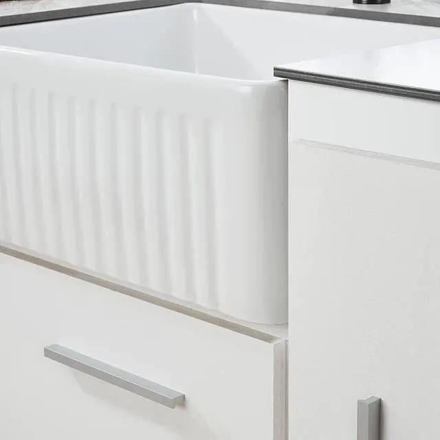 Alt view image 5 of 7 - 24 Inch Ceramic Kitchen Sink White Reversible Sink Single Bowl Kitchen Sink With Bottom Grid And Basket Strainer