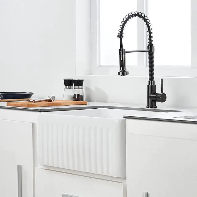 Alt view image 2 of 7 - 24 Inch Ceramic Kitchen Sink White Reversible Sink Single Bowl Kitchen Sink With Bottom Grid And Basket Strainer