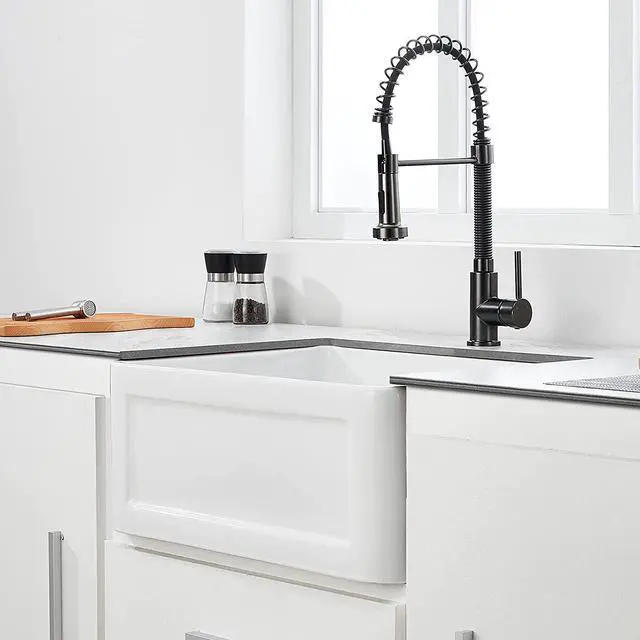 Alt view image 3 of 7 - 24 Inch Ceramic Kitchen Sink White Reversible Sink Single Bowl Kitchen Sink With Bottom Grid And Basket Strainer