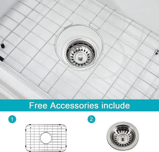 Alt view image 7 of 7 - 24 Inch Ceramic Kitchen Sink White Reversible Sink Single Bowl Kitchen Sink With Bottom Grid And Basket Strainer
