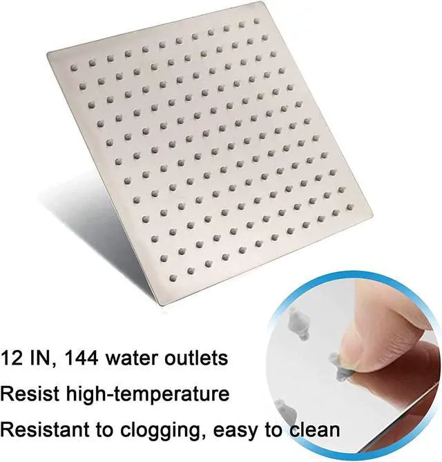 Alt view image 4 of 7 - 12 Inch Rain Shower Head Brushed Nickel with 16 Inch Extension Shower Arm, Square Ultra Thin 304 Stainless Steel Large Rainfall Shower Head, Waterfall Full Body Coverage Waterfall Shower Head
