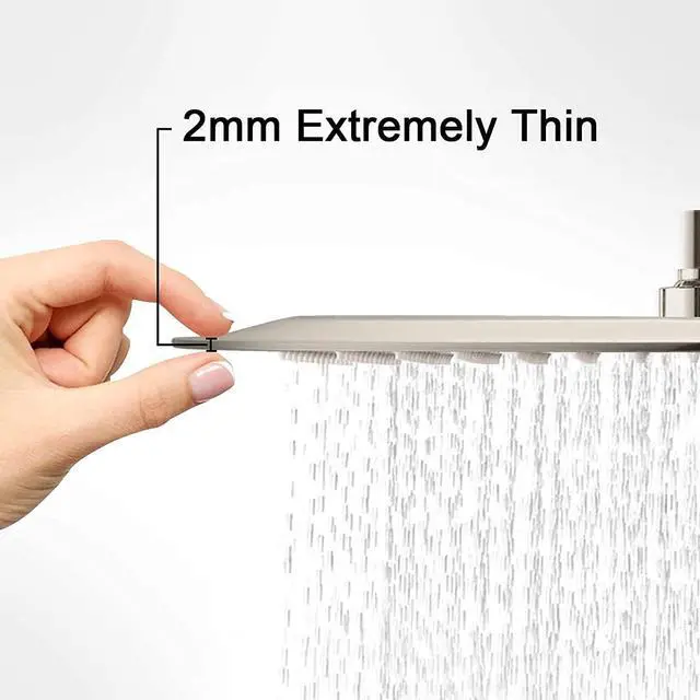 Alt view image 3 of 7 - 12 Inch Rain Shower Head Brushed Nickel with 16 Inch Extension Shower Arm, Square Ultra Thin 304 Stainless Steel Large Rainfall Shower Head, Waterfall Full Body Coverage Waterfall Shower Head