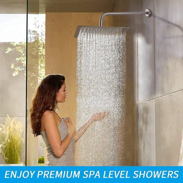 Alt view image 6 of 7 - 12 Inch Rain Shower Head Brushed Nickel with 16 Inch Extension Shower Arm, Square Ultra Thin 304 Stainless Steel Large Rainfall Shower Head, Waterfall Full Body Coverage Waterfall Shower Head