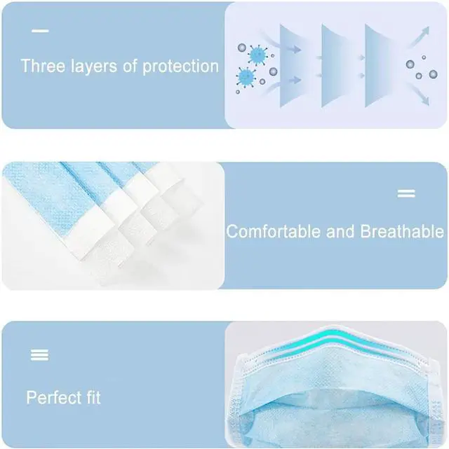 Alt view image 7 of 9 - 50 pcs 3 Layer Disposable Face Masks