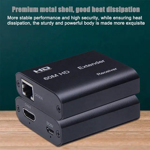 Alt view image 4 of 6 - 1 Pair HDMI-compatible to RJ45 Extension Transmitter Receiver Adapter 4K HD 60M Extender Over Ethernet CAT 5E/6 for PS4 HDTV PC