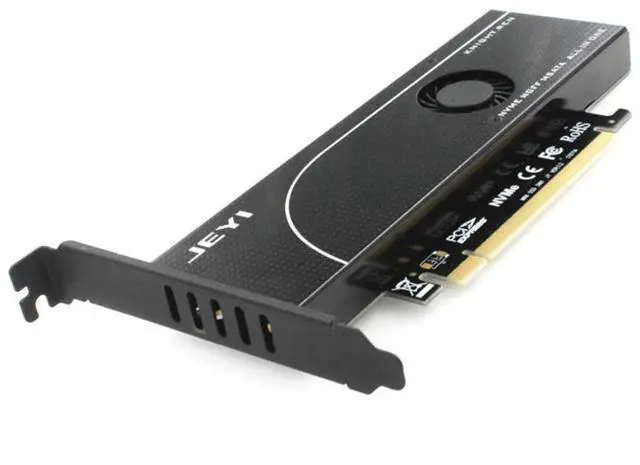 Alt view image 3 of 3 - JEYI KNIGHT PCIE3.0 for NVME Adapter x16 PCI-E M.2 2280 Aluminum Sheet Thermal Conductivity Silicon Wafer Fan Cooling Full Speed