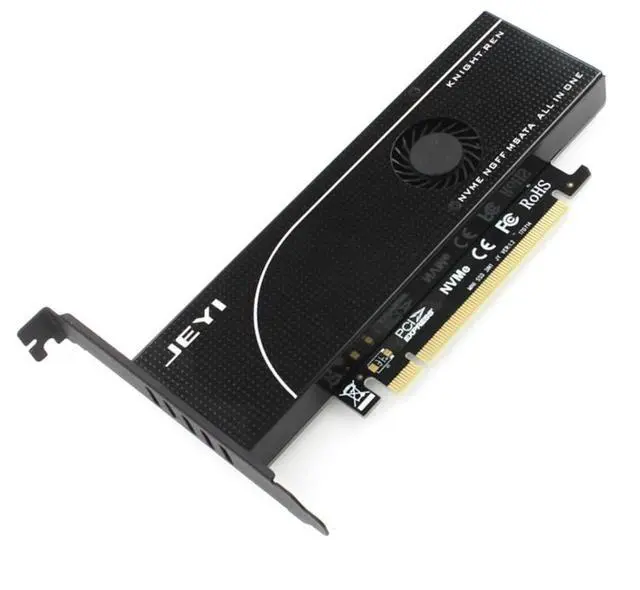 Alt view image 2 of 3 - JEYI KNIGHT PCIE3.0 for NVME Adapter x16 PCI-E M.2 2280 Aluminum Sheet Thermal Conductivity Silicon Wafer Fan Cooling Full Speed