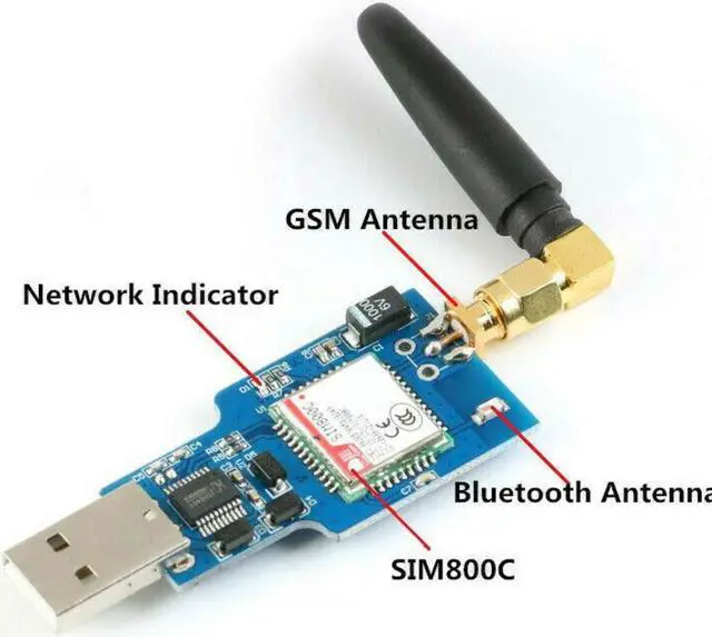 Alt view image 3 of 3 - USB to GSM Module Quad-Band GSM GPRS SIM800C Module for Bluetooth SMS Messaging with Antenna