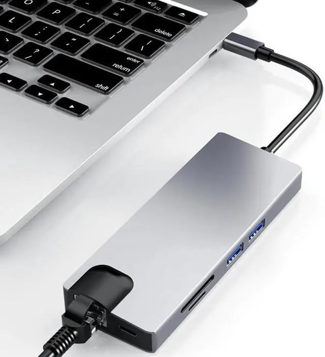 Alt view image 5 of 5 - 8 in 1 Laptop Docking Station Power Adapter USB Hub Type C to 2 USB 3.0 HDMI VGA RJ45 PD Card Reader Adapter