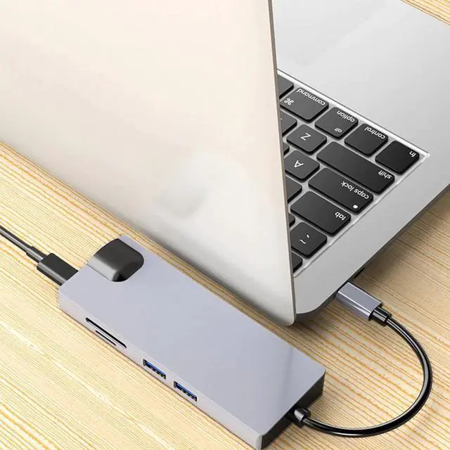Alt view image 4 of 5 - 8 in 1 Laptop Docking Station Power Adapter USB Hub Type C to 2 USB 3.0 HDMI VGA RJ45 PD Card Reader Adapter