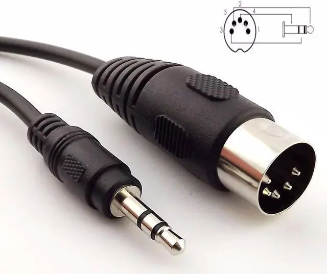Alt view image 3 of 4 - 1pc Din 5 Pin Din MIDI Male Plug To 3.5mm Male Stereo Jack Audio Cable 150cm 5FT