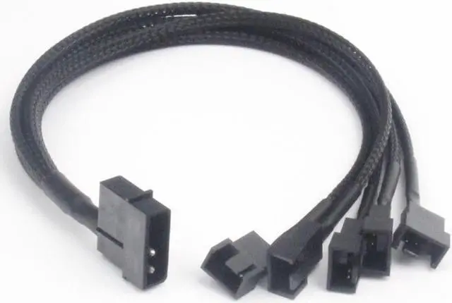 Alt view image 2 of 3 - 30cm 4pin IDE Molex to 4-Port  Black Sleeved Cooler Cooling 3Pin 4Pin Fan Splitter Power Cable Environmental Connector Cables