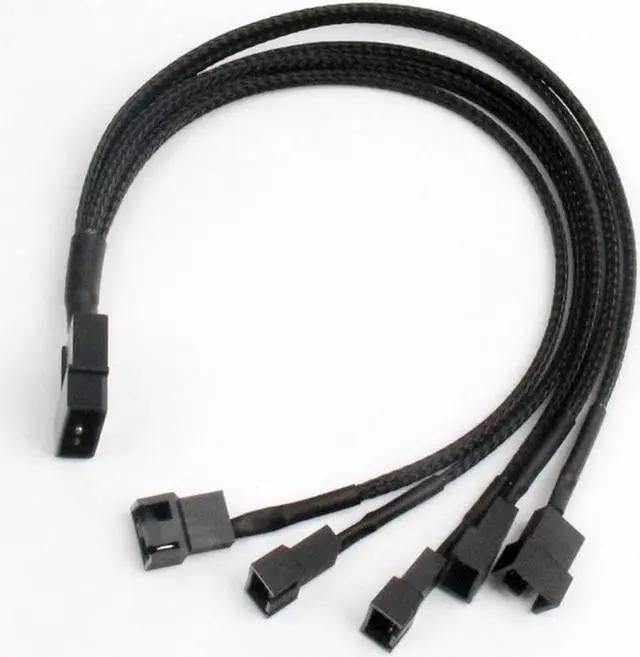 Main image of 30cm 4pin IDE Molex to 4-Port  Black Sleeved Cooler Cooling 3Pin 4Pin Fan Splitter Power Cable Environmental Connector Cables