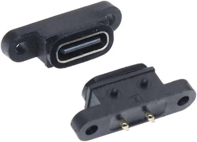 Alt view image 2 of 3 - TYPE C 2Pin Waterproof Female USB C Socket Port with Screw Hole Fast Charge Charging Interface 180 Degree USB Connector