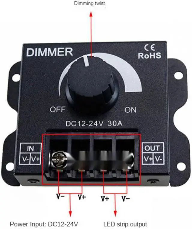 Alt view image 3 of 3 - Black LED Dimmer DC 12V 24V 30A 8A Adjustable Brightness Dimmer Controller Switch for Lamp Bulb Strip Driver Single Color Light