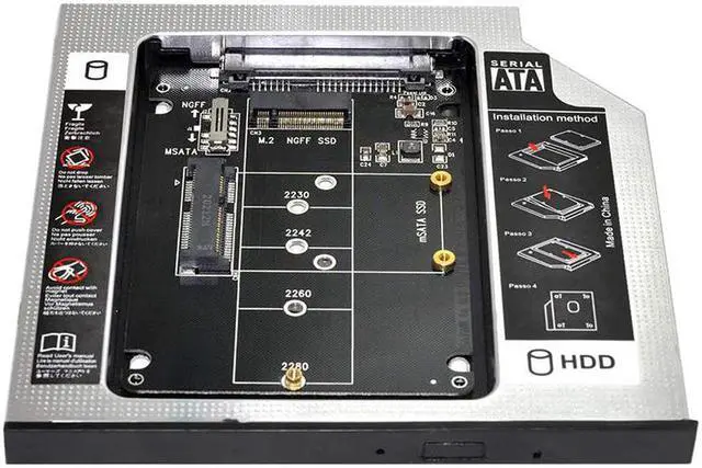 Main image of MSATA NGFF B/M-Key SSD to Slimline SATA 13Pin Caddy Case for 9.5mm Universal Laptop CD/DVD-ROM Optical Bay