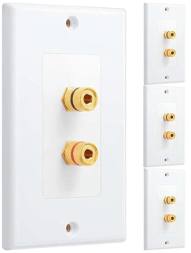 Main image of For 4 Pack Single Gang 1.0 Speaker Wire Wall Plate ( Plug Wall Plate) for 1 Speaker, White