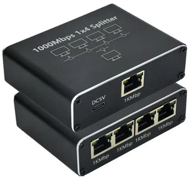 Main image of For 5 Port Gigabit Ethernet with USB Power Cable, 1000Mbps Ethernet Splitter 1 to 4 Out for Cat 5/5E/6/7/8