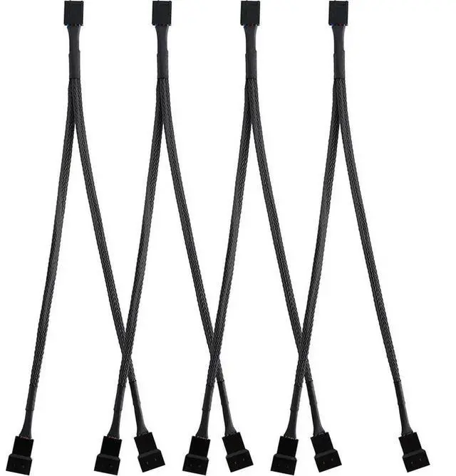 Main image of FOR 4 Pack PWM Fan Splitter Cable Y Splitter Computer PC Fan Power Cable 4 Pin 1 to 2 Converter, Black Sleeved Braided