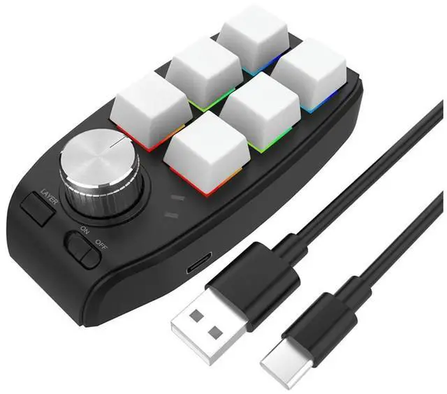 Main image of FOR RGB Custom Knob Keyboard 6 Key 1 Knob Gaming Mini Keyboard Copy Paste Keypad Wired White