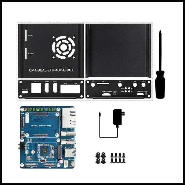 Main image of FOR Pi CM4 Dual Gigabit Ethernet Port Expansion Board Core Board Computing Module with Case US Plug