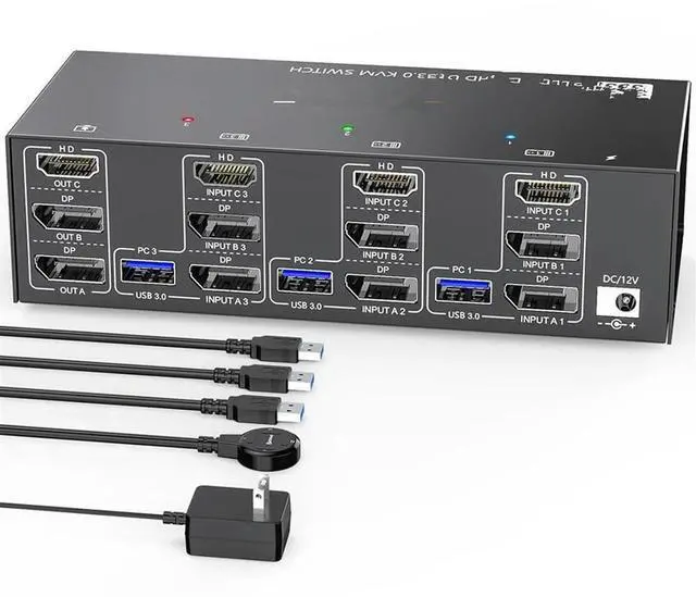 Main image of FOR 2 HDMI-Compatible USB 3.0 KVM Switch 8K@60Hz 4K@144Hz Triple Monitor Keyboard Mouse Switch US-Plug