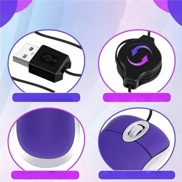 Main image of FOR Mini USB Wired Mouse Retractable Tiny Small Mouse 1600 DPI Optical Compact Travel Mice For 98 2000 XP Version