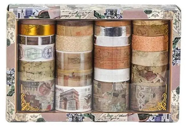 Main image of FOR 24 Rolls Retro Washi Tapes For Scrapbooking, Decorative Adhesive Masking Tape Set For Diary And Supplies
