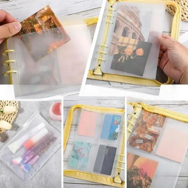 Main image of FOR A5 12Pcs 6 Holes Binder Pocket Set, Waterproof PVC Loose Leaf Bags Transparent Document Pouch Zipper Binder Sleeve Folder