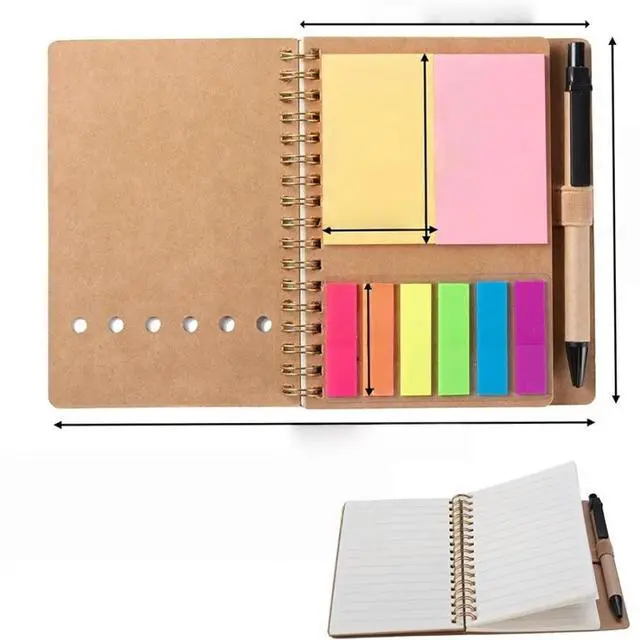 Main image of FOR 3 Packs Spiral Notebook Steno Pads Lined Notepad With Pen In Holder, Sticky Notes, Page Marker Colored Index Tabs Flags