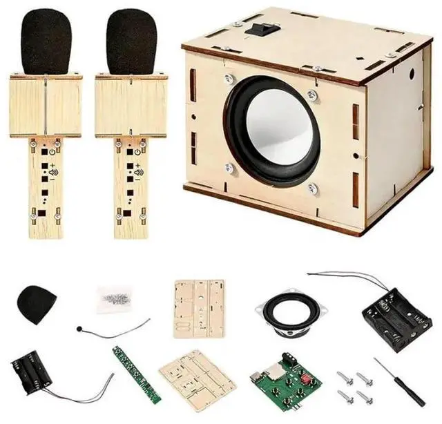Main image of FOR DIY Speaker Box Kit Electronic Sound Amplifier With 2 Wireless Mic Portable Wood Case Speaker Sound