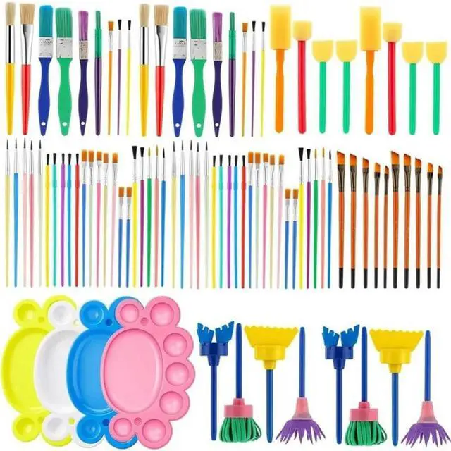 Main image of FOR 94Pc Paint Brush Set All Purpose With Assorted Colorful Washable Art Brushes For Adults Easy To Clean With Palette Tra