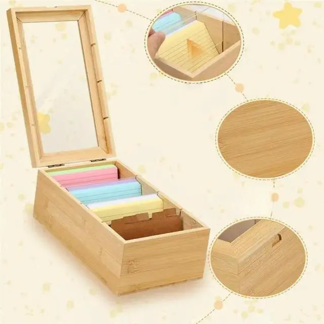 Main image of FOR Wooden Index Card Box 3 X 5 Inch, 300 Lined Cards Included, 5 Paper Cards For Office, , Study