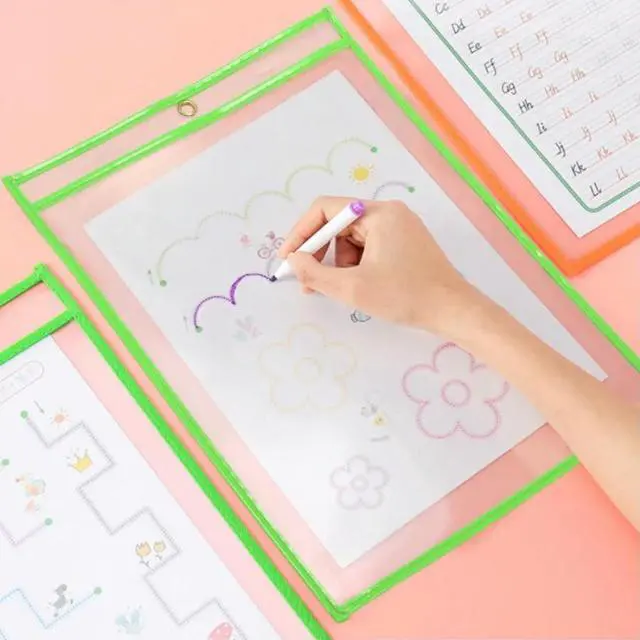 Main image of FOR 30 Multicolored Dry Erase Pockets,Oversize 10 X 13 Pockets, For Classroom Organization,Reusable Dry Erase Pockets,Te