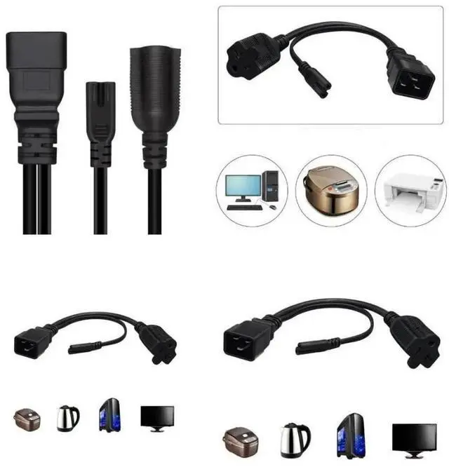 Main image of FOR IEC320 C20 to C7+5-20R Power Cord, C20 Male to IEC320 C7+Nema 5-20R Female Connectors Adapter Cable
