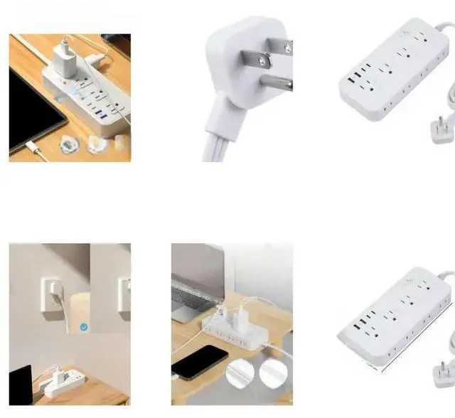 Main image of FOR 5FT Flat Plug Power Strips 2Prong Adapter 8 Outlets USB Port for Home Office
