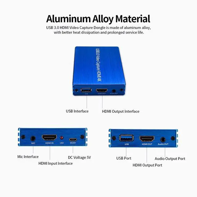 Alt view image 7 of 7 - NK-S300 4K HDMI to USB 3.0 Video Capture Dongle USB3.0 HDMI 1080P 60fps Full HD Video Recorder for Gaming Live Streaming Plug & Play