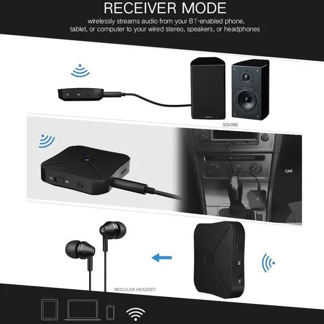 Alt view image 6 of 7 - KN319 2 in 1 Bluetooth Audio Transmitter Receiver Bluetooth Music Adapter 3.5mm AUX for TV Headphones
