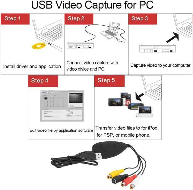Alt view image 4 of 6 - USB 2.0 Video Capture HD Video Converter Recorder Convert Analog Video Audio to Digital Format for Windows 7 8 10