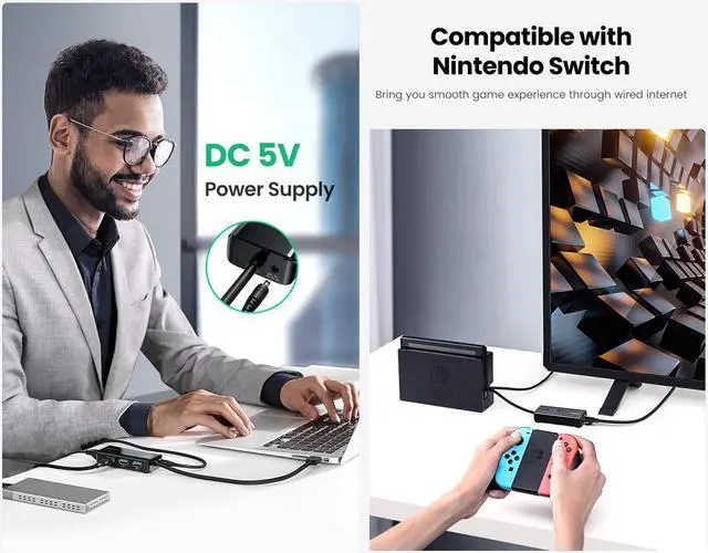 Alt view image 6 of 7 - Ugreen USB Ethernet Adapter Hub USB 3.0 to RJ45 Lan 10/100/1000M Network Card for Xiaomi Mi Box 3/S USB Lan For Macbook