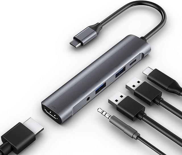 5 Ports USB C Hub, Docking Station, HDMI+Type C PD+Audio 3.5mm+USB 3.0+USB  2.0 USB-C Hub adapter, Laptop dock, 4K HDMI Smart 5 fit 1 USB-C Dongle