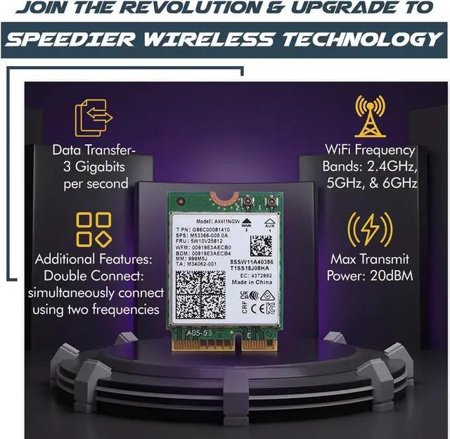 Alt view image 6 of 7 - AX411 Double Connect WiFi 6E CNVi Tri Band 2.4 | 5 | & 6GHz DCT Wireless CRF Card AX411NGW 802.11ax 2.4Gbps Bluetooth 5.3 Compatible No vPro