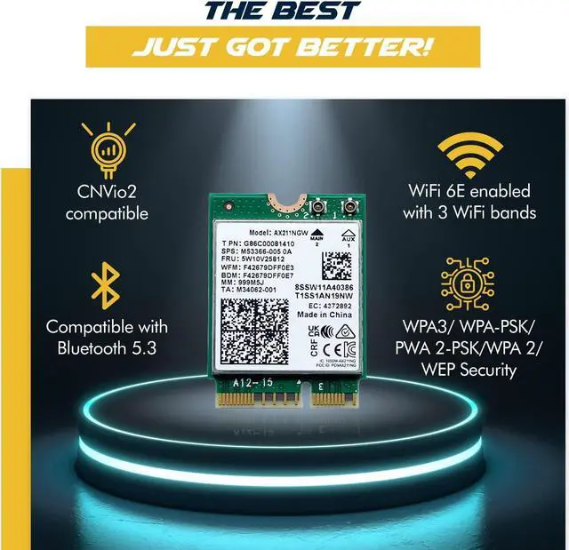 Alt view image 4 of 6 - AX211 WIFI 6E CNVio2 Adapter w/Tri Band 2.4 | 5 | & 6GHz AX211NGW 2.4Gbps 802.11ax Wireless CRF Card Bluetooth 5.3 Compatible No vPro