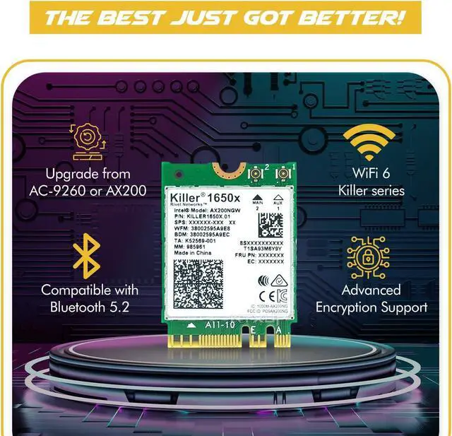 Alt view image 4 of 7 - HighZer0 Electronics AX1650x Killer Series WiFi 6 Upgrade | Gaming WiFi Adapter | M.2 Wifi Card for PC | 2.4 Gbps WiFi for PC | Supports Bluetooth 5.2 & Intel, AMD, Windows 10+, Linux